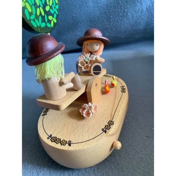 Vintage Schmid Wood Music Box With See-Saw Kids & Tree Works - Picture 2 of 14